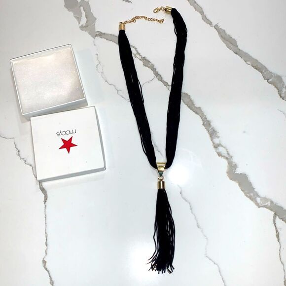 Macy’s | 22” Black Gold Tassel Women’s Strands Choker Necklace - Picture 2 of 11